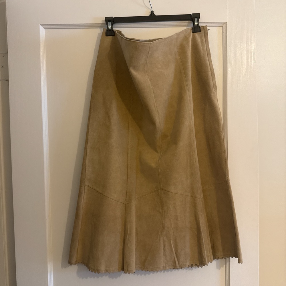 Karen Kane Tan Suede A-Line Midi Skirt
